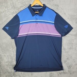 Adidas Polo Shirt Mens Extra Large XL Blue Purple Colorblock Short Sleeve Golf